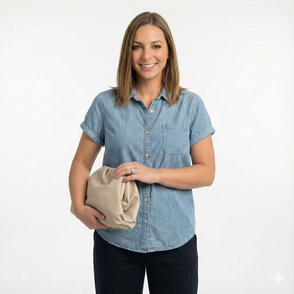 St. John’s Bay Women’s Large Blue Denim Chambray Button Down Shirt - Picture 1 of 7